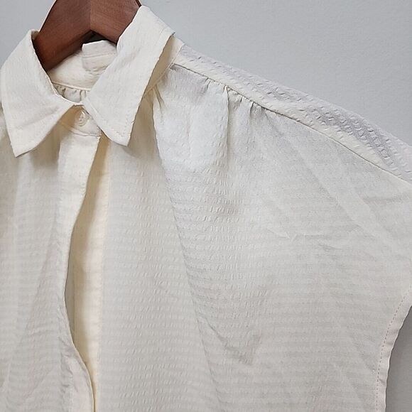 Max Studio Top Blouse Sleeveless Ivory Cream‎ Seersucker Collar Size XS Workwear - Picture 1 of 8
